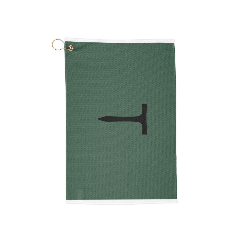 Green Golf Towel with Black Tee Icon — Golf Course Cleaning Towel with Clip