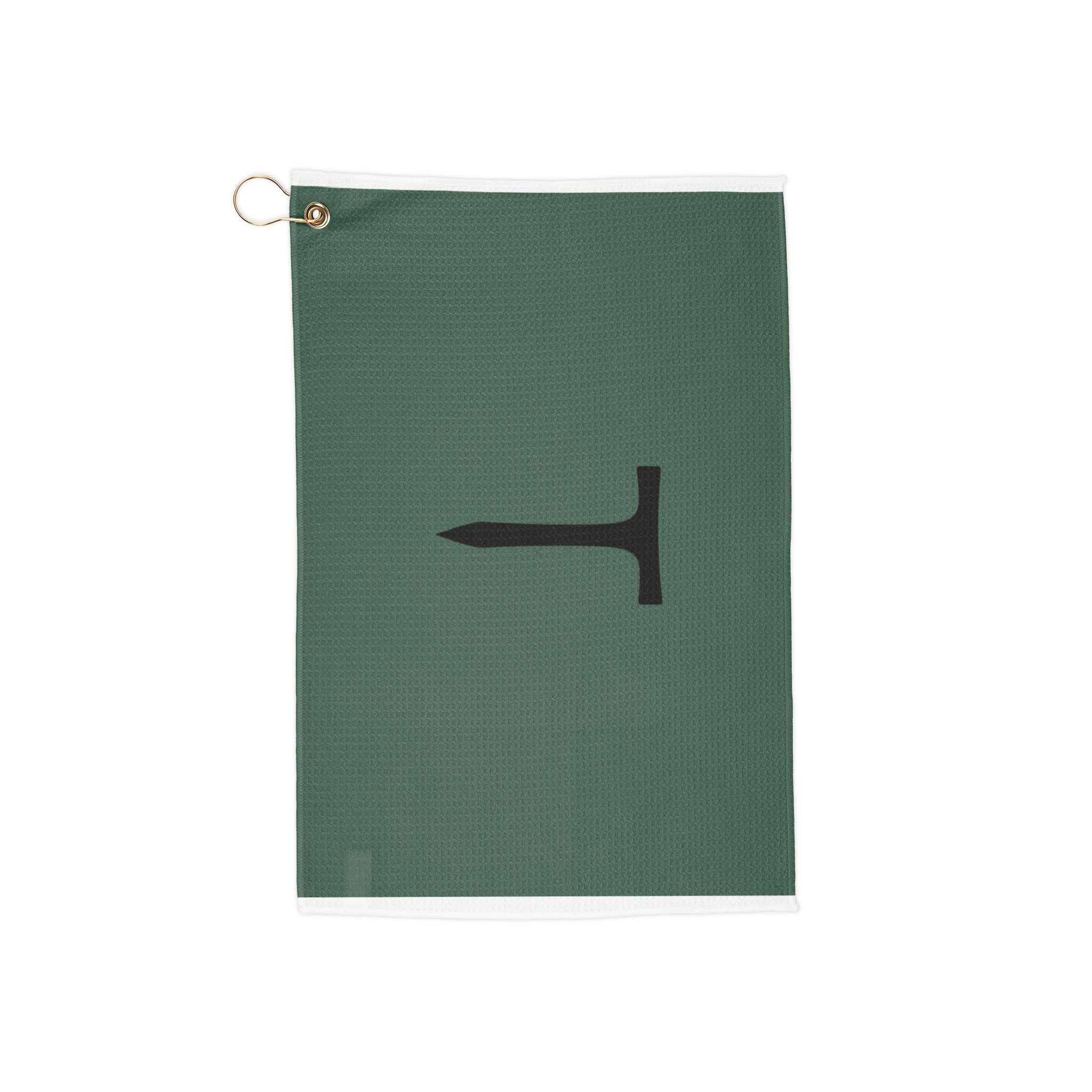 Green Golf Towel with Black Tee Icon — Golf Course Cleaning Towel with Clip